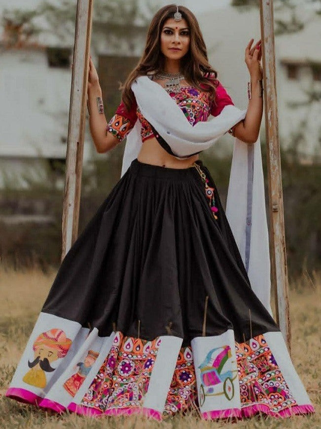 Black heavy crepe printed navratri festival lehenga choli