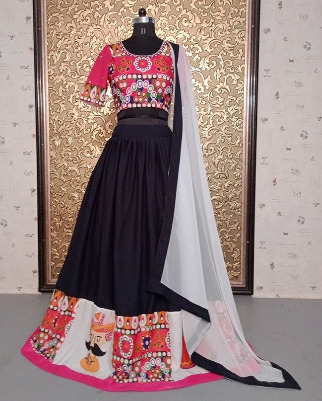 Black heavy crepe printed navratri festival lehenga choli