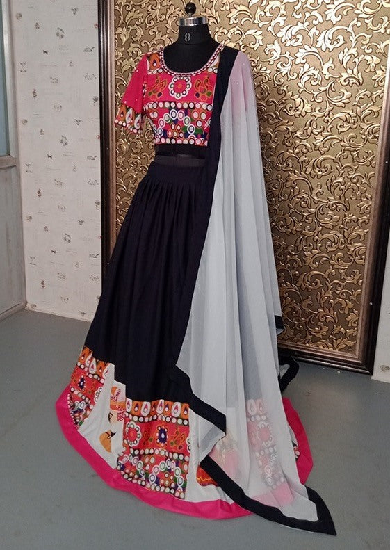 Black heavy crepe printed navratri festival lehenga choli