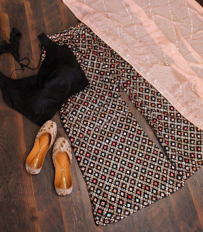 Black heavy embroidered plazzo suit