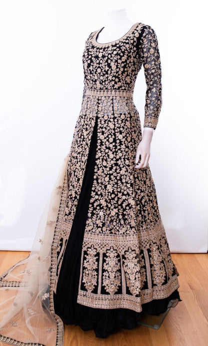 Black heavy embroidered wedding lehenga suit