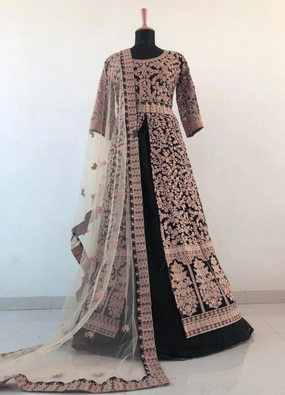 Black heavy embroidered wedding lehenga suit