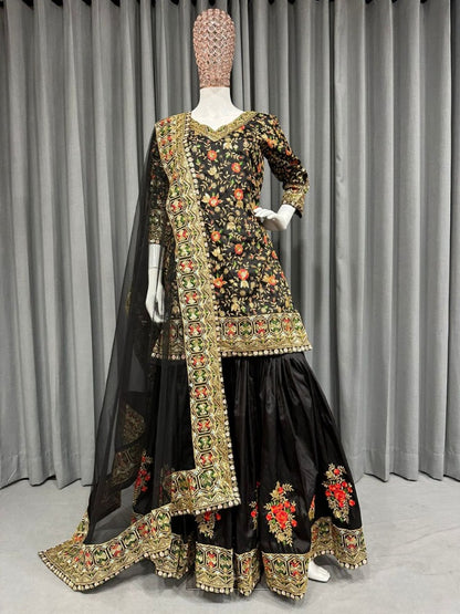 Black heavy embroidery work wedding sharara suit