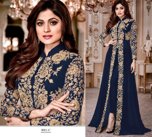 Navy blue heavy faux georgette designer salwar suit