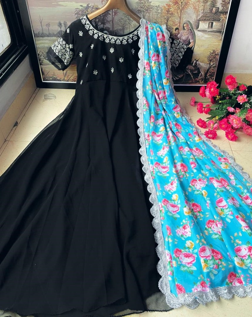 Black heavy georgette embroidered work party wear gown
