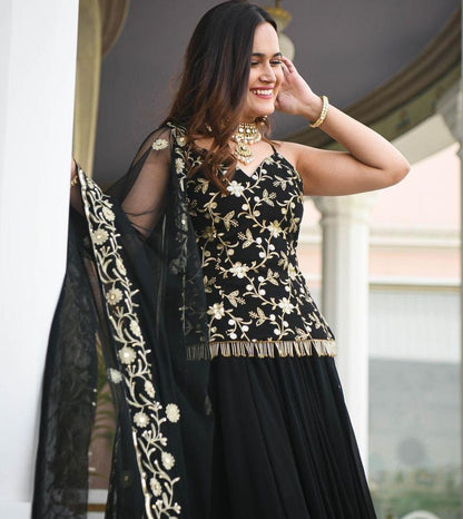 Black heavy georgette fully embroidered handwork lehenga choli