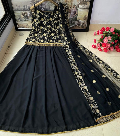 Black heavy georgette fully embroidered handwork lehenga choli