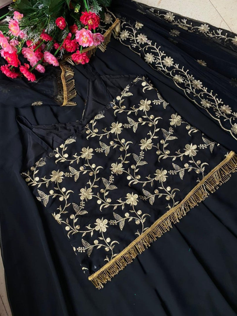 Black heavy georgette fully embroidered handwork lehenga choli
