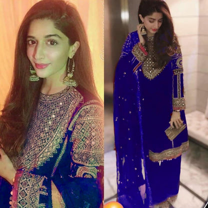 Black heavy georgette sequence and dori embroidered plazzo salwar suit