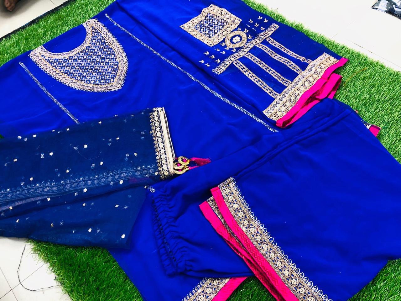 Black heavy georgette sequence and dori embroidered plazzo salwar suit