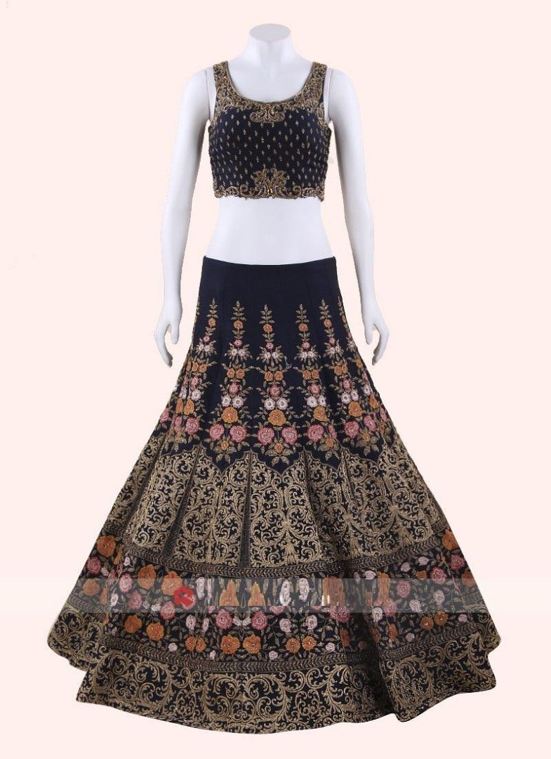 Black heavy multi thread embroidered designer wedding lehengha choli