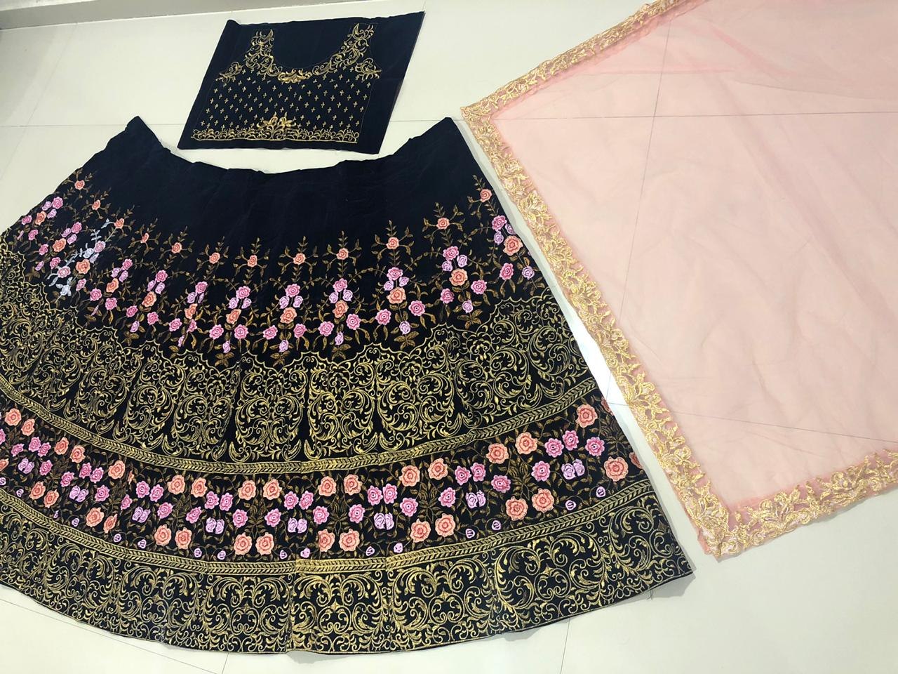 Black heavy multi thread embroidered designer wedding lehengha choli