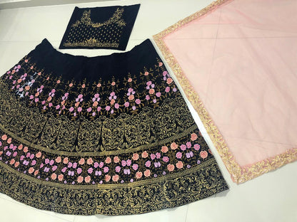 Black heavy multi thread embroidered designer wedding lehengha choli