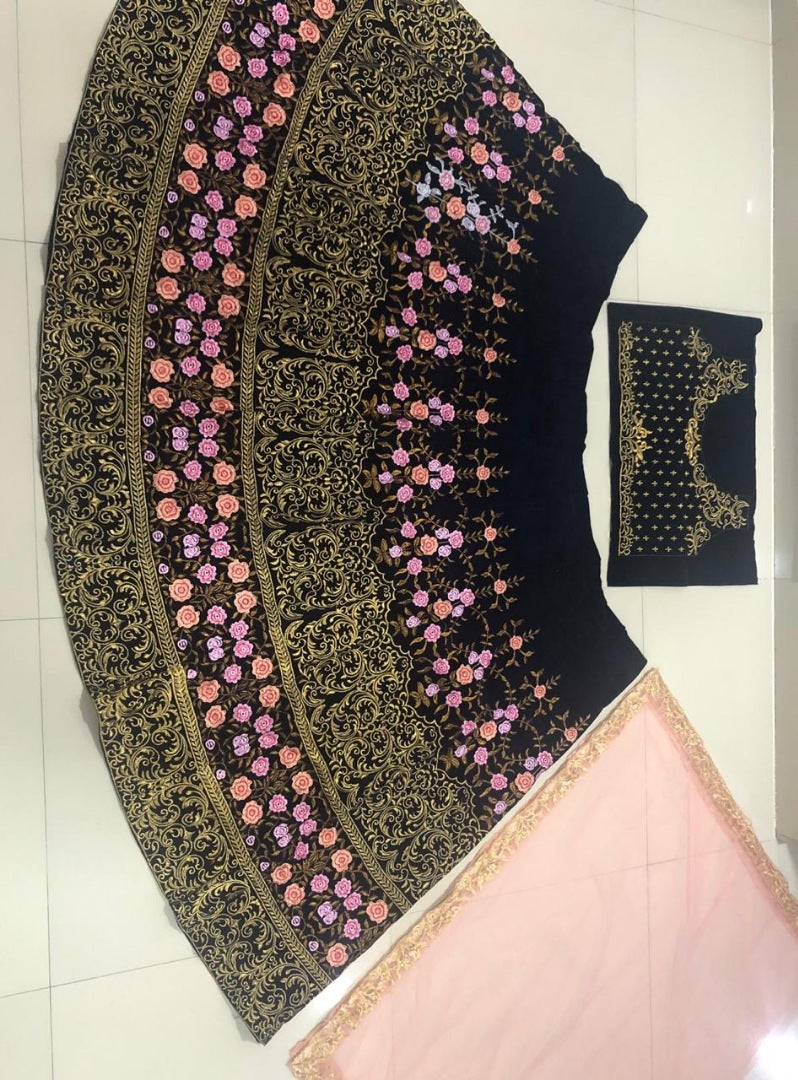 Black heavy multi thread embroidered designer wedding lehengha choli