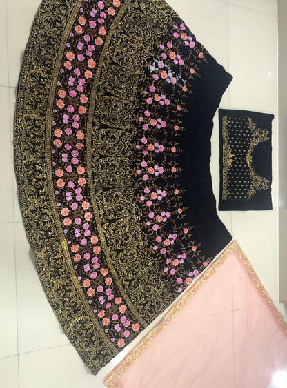 Black heavy multi thread embroidered designer wedding lehengha choli