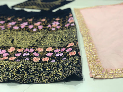 Black heavy multi thread embroidered designer wedding lehengha choli