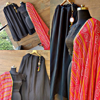 Black heavy rangoli festival lehenga choli with bandhni dupatta
