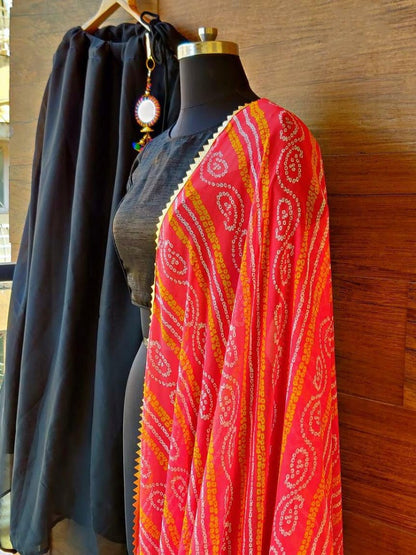 Black heavy rangoli festival lehenga choli with bandhni dupatta