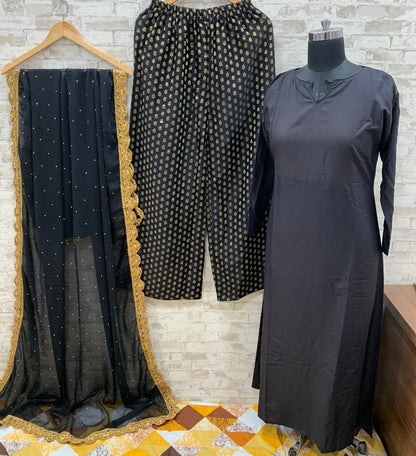 Black heavy rayon golden zari weaving work plazzo suit