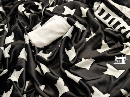 black heavy satin digital printed bollywood style saree