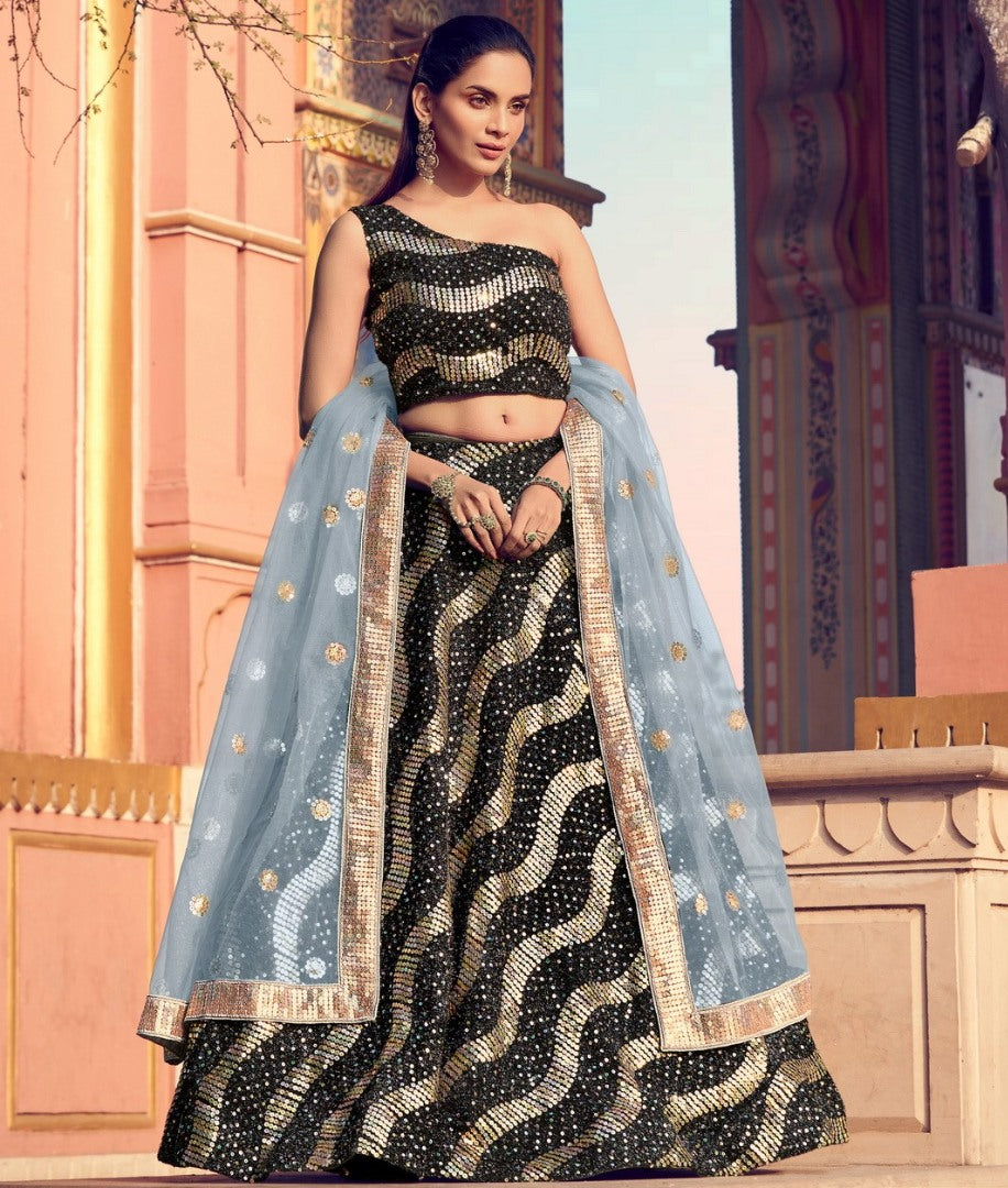 Black heavy sequence work bridal lehenga choli