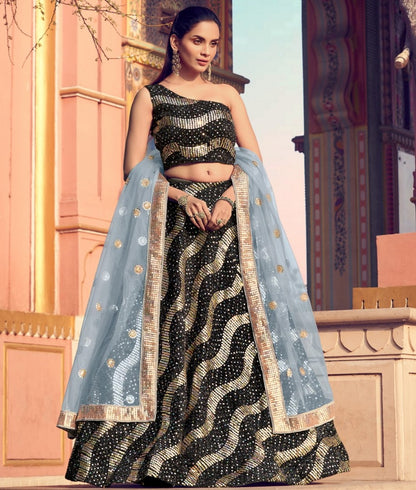 Black heavy sequence work bridal lehenga choli