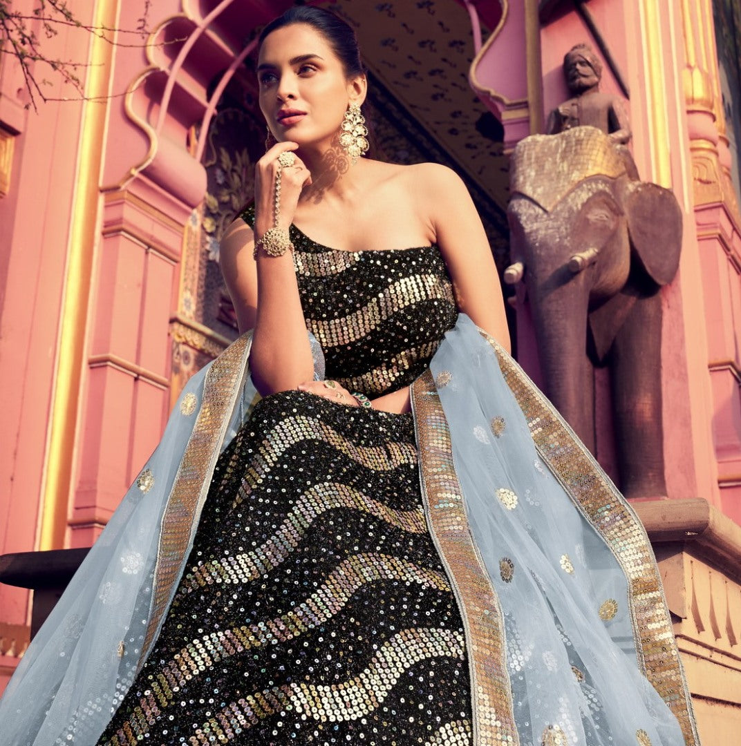 Black heavy sequence work bridal lehenga choli