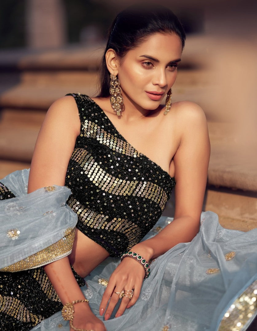 Black heavy sequence work bridal lehenga choli