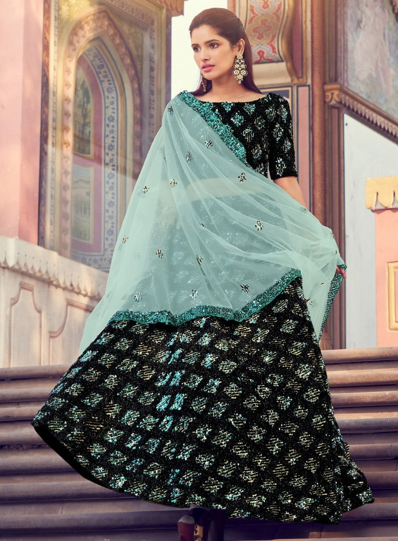 Black heavy sequence work bridal lehenga choli
