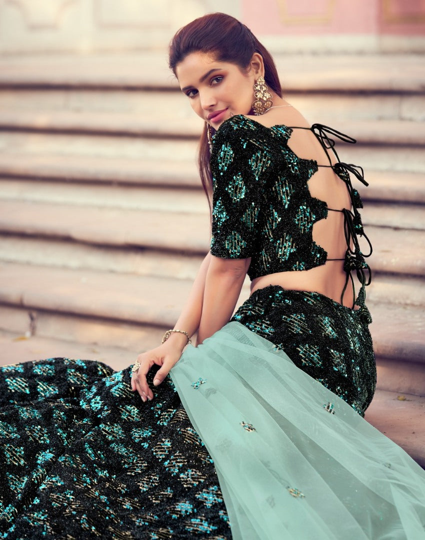 Black heavy sequence work bridal lehenga choli