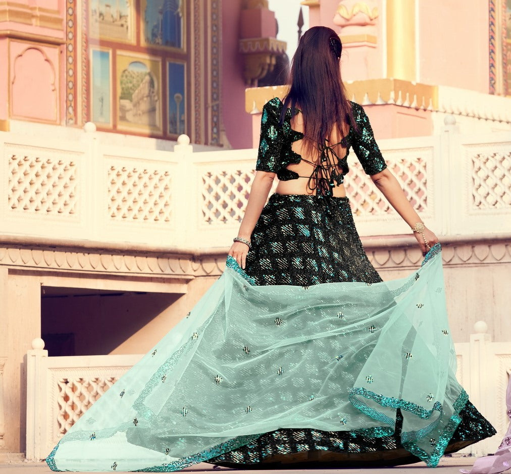 Black heavy sequence work bridal lehenga choli