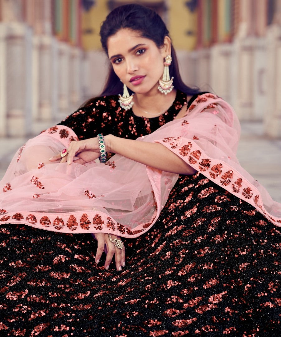 Black heavy sequence work bridal lehenga choli