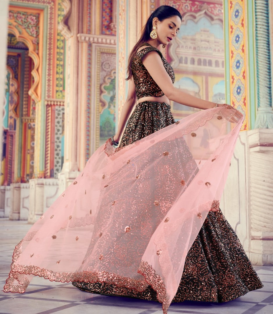 Black heavy sequence work bridal lehenga choli