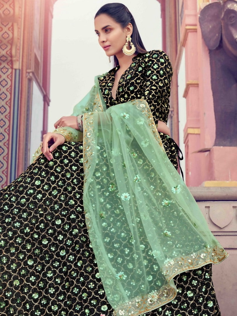 Black heavy sequence work bridal lehenga choli