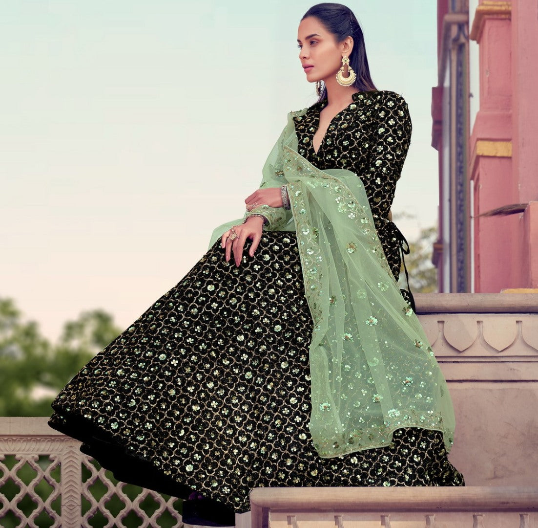 Black heavy sequence work bridal lehenga choli