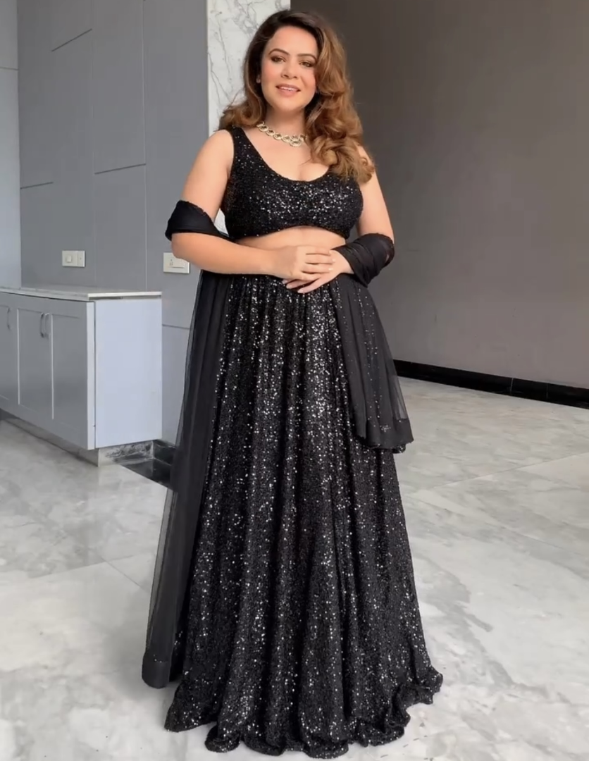 Black heavy sequence work designer night function lehenga choli