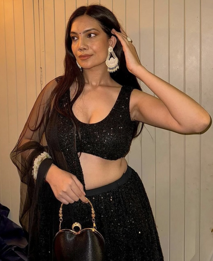 Black heavy sequence work designer night function lehenga choli