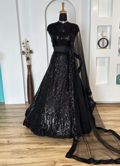 Black heavy sequence work designer night function lehenga choli
