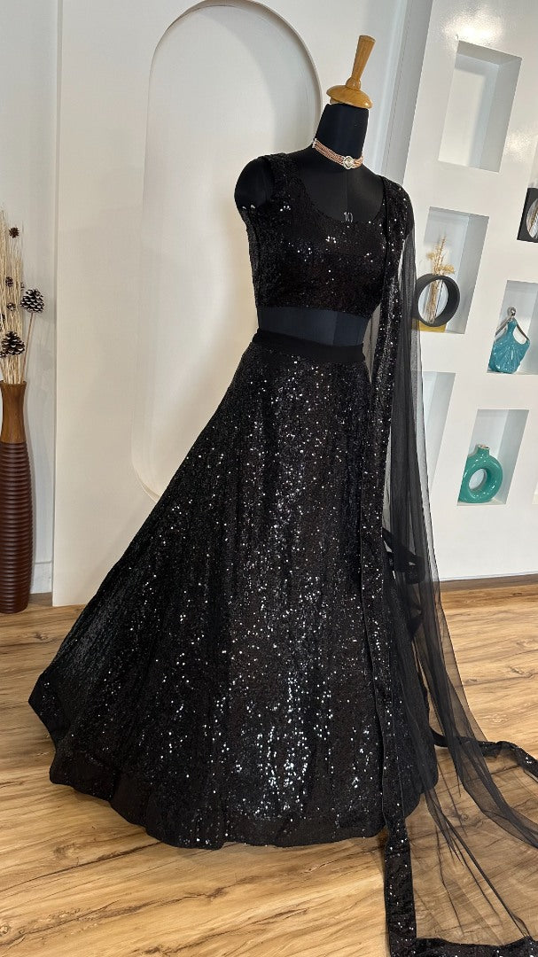 Black heavy sequence work designer night function lehenga choli