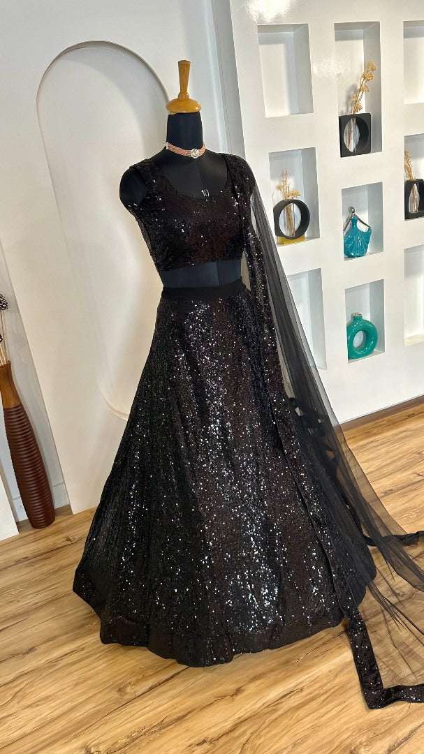 Black heavy sequence work designer night function lehenga choli
