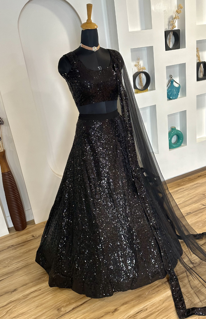 Black heavy sequence work designer night function lehenga choli