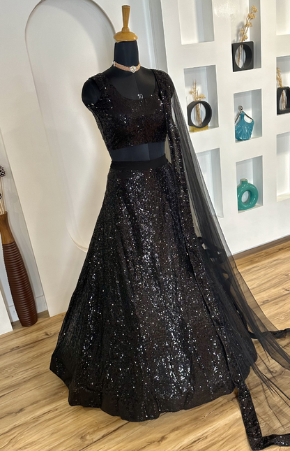 Black heavy sequence work designer night function lehenga choli