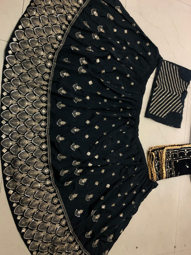 Black heavy tapeta silk designer embroidered ceremonial lehengha