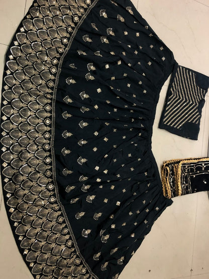 Black heavy tapeta silk designer embroidered ceremonial lehengha