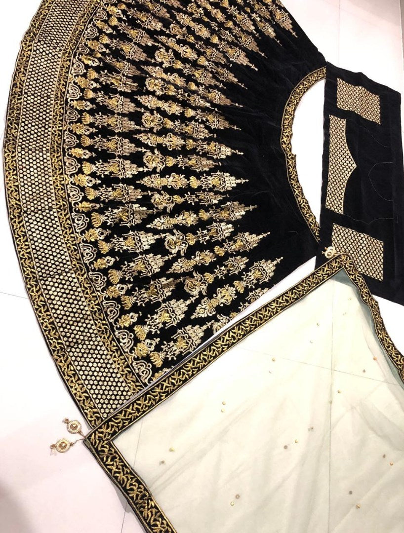 Black heavy velvet embroidered bridal wedding lehenga choli