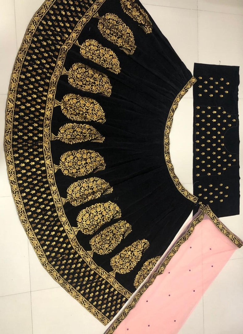 Black heavy velvet embroidered wedding lehenga choli
