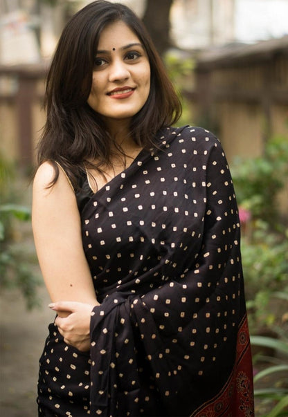 Black imported satin silk digital printed work saree