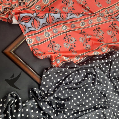 Black imported satin silk digital printed work saree