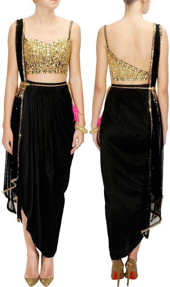 Black indowestern paper mirror saree
