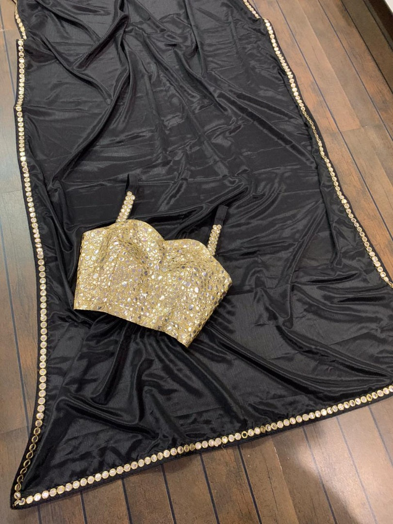 Black indowestern paper mirror saree